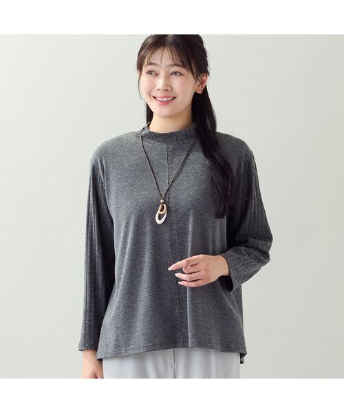 missel / ミゼール カットソー | 【洗える・一部カラーアンサンブル可・L～4Lサイズ】ベア天×針抜きカットソー（グレー）