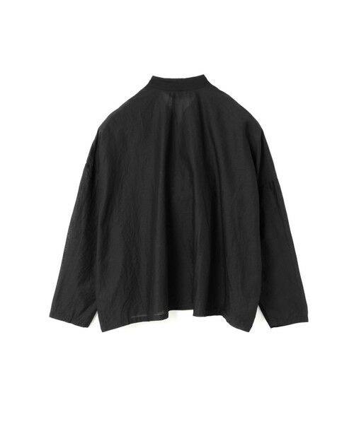 mizuiro ind スタンドカラー ワイドシャツ 半袖 ブラウス リネン混 mizuiro ind リネンスタンドカラーワイドシャツ （シャツ
