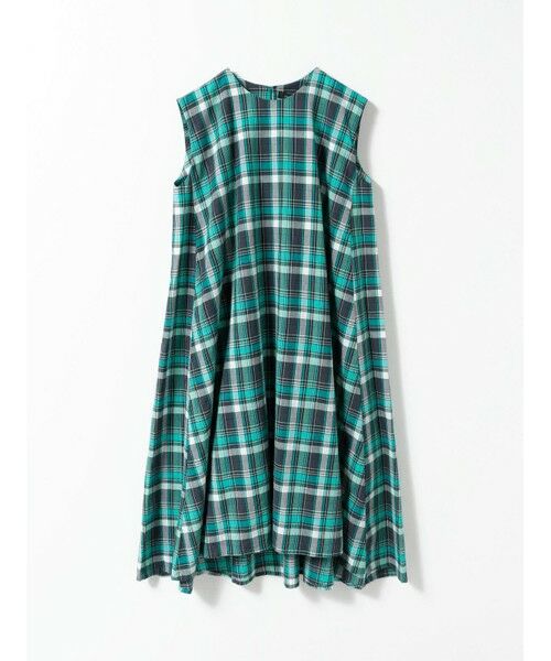 mizuiro ind / ミズイロインド ロング・マキシ丈ワンピース | mizuiro ind マドラスチェックフレアノースリーブワンピース（グリーン(color22)）