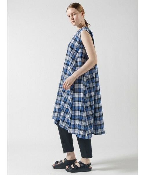mizuiro ind / ミズイロインド ロング・マキシ丈ワンピース | mizuiro ind マドラスチェックフレアノースリーブワンピース | 詳細10