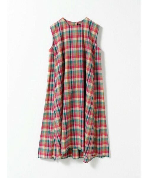 mizuiro ind / ミズイロインド ロング・マキシ丈ワンピース | mizuiro ind マドラスチェックフレアノースリーブワンピース（ベージュ(color20)）