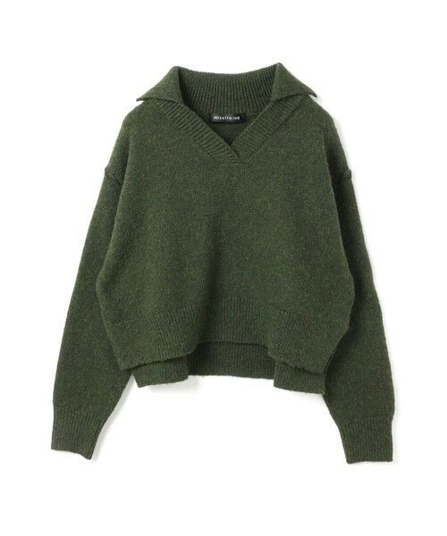 mizuiro ind / ミズイロインド ニット・セーター | mizuiro ind スキッパーハンドステッチショートプルオーバー(カーキ×ネイビー(color24))