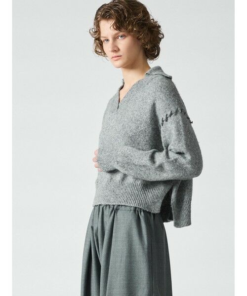 mizuiro ind / ミズイロインド ニット・セーター | mizuiro ind スキッパーハンドステッチショートプルオーバー | 詳細11