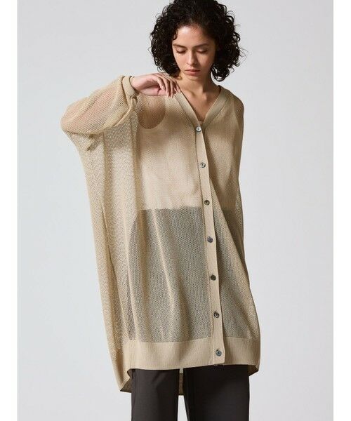 完売品　2024年モデル　ミズイロインド メッシュ柄Vネックロングカーディガン mizuiro ind メッシュ柄Vネックロングカーディガン （ニット