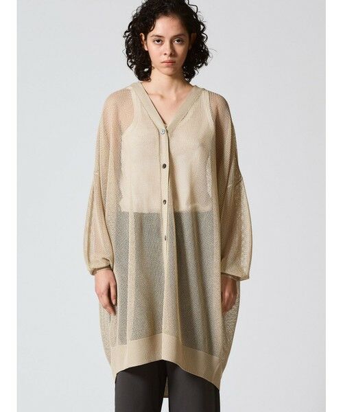 完売品　2024年モデル　ミズイロインド メッシュ柄Vネックロングカーディガン mizuiro ind メッシュ柄Vネックロングカーディガン （ニット