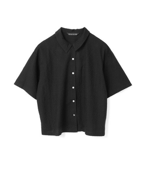 mizuiro ind/ミズイロインド mizuiro ind カットジャカードハーフスリーブシャツ ブラックウェーブA(color99A) FREE mizuiro ind/ミズイロインド mizuiro ind カットジャカードハーフスリーブシャツ ブラックウェーブA(color99A) FREE