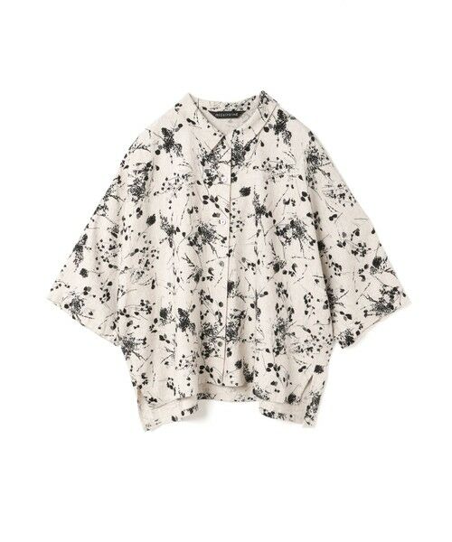 【mizuiro-ind】レーヨンリネン ドット五分袖シャツ mizuiro ind｜【20%OFF】リネンスタンドカラーコクーンシャツ