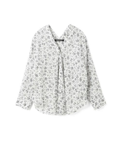 ミズイロインド☆袖シャーリングＶネックシャツ　ブラウス セール】 mizuiro ind スモールフラワーVネックシャツ （シャツ