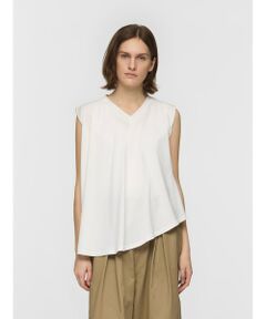 mizuiro ind Vネックアシンメトリーノースリーブプルオーバー