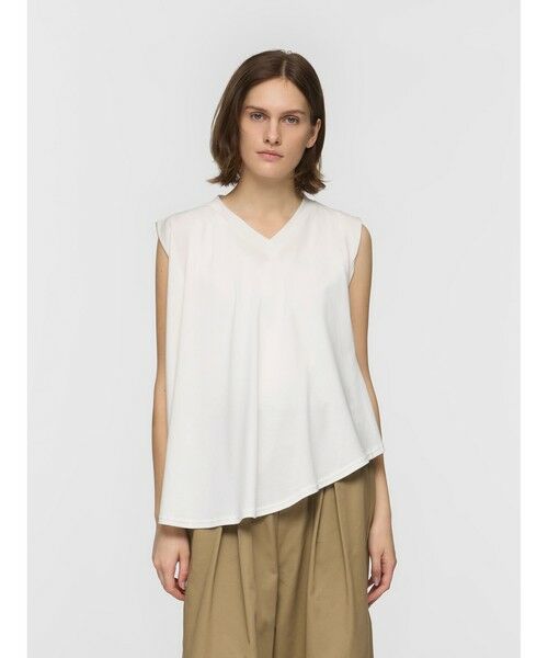 mizuiro ind / ミズイロインド カットソー | mizuiro ind Vネックアシンメトリーノースリーブプルオーバー（オフホワイト(color11)）