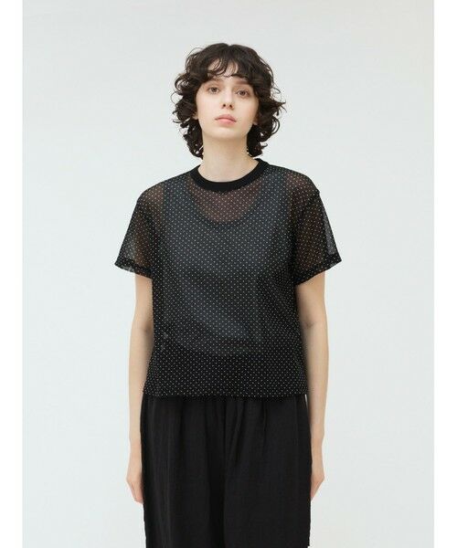 mizuiro ind/ミズイロインド mizuiro ind メッシュドットクルーネックT ブラック(color99) FREE mizuiro ind/ミズイロインド mizuiro ind メッシュドットクルーネックT ブラック(color99) FREE