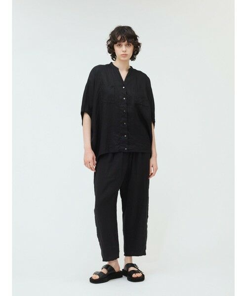 【美品】mizuiroindリネンコクーンシャツ 半袖　黒 mizuiroind mizuiro ind（ミズイロインド） リネン スタンド