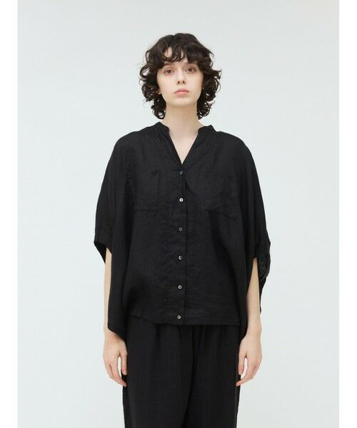 美品 ミズイロインド シャツ 半袖 スタンドカラー リネン 麻 日本製 美品 ミズイロインド シャツ 半袖 スタンドカラー リネン 麻