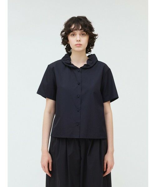 mizuiro ind/ミズイロインド mizuiro ind ギャザーカラーハーフスリーブシャツ ネイビー(color77) FREE mizuiro ind/ミズイロインド mizuiro ind ギャザーカラーハーフスリーブシャツ ネイビー(color77) FREE