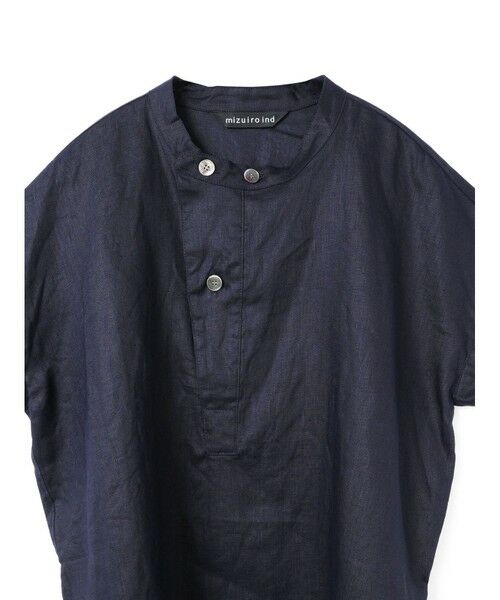 美品 ミズイロインド シャツ 半袖 スタンドカラー リネン 麻 日本製 2-230037_top.jpg