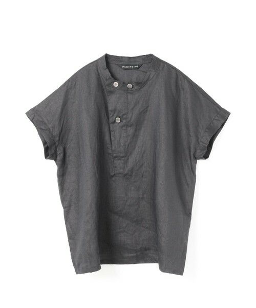 mizuiro ind スタンドカラー ワイドシャツ 半袖 ブラウス リネン混 mizuiro ind スタンドカラー ワイドシャツ 半袖 ブラウス リネン