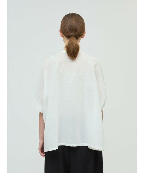 mizuiro ind スタンドカラー ワイドシャツ 半袖 ブラウス リネン混 mizuiro ind リネンスタンドカラーワイドシャツ （シャツ
