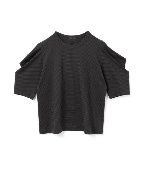 mizuiro ind/ミズイロインド mizuiro ind ボーダードレープスリーブTシャツ グレー×ブラック(color91) FREE mizuiro ind/ミズイロインド mizuiro ind ボーダードレープスリーブTシャツ グレー×ブラック(color91) FREE