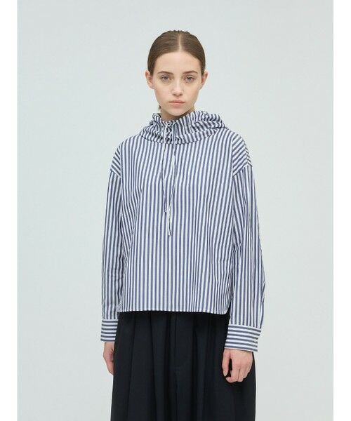mizuiro ind/ミズイロインド mizuiro ind ストライプフードシャツ ネイビー(color77) FREE mizuiro ind/ミズイロインド mizuiro ind ストライプフードシャツ ネイビー(color77) FREE