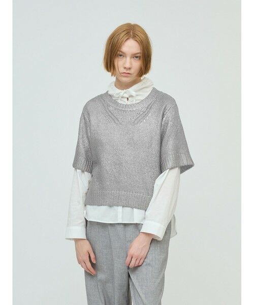 mizuiro ind/ミズイロインド mizuiro ind 箔プリントハーフスリーブプルオーバー グレー(color91) FREE mizuiro ind/ミズイロインド mizuiro ind 箔プリントハーフスリーブプルオーバー グレー(color91) FREE