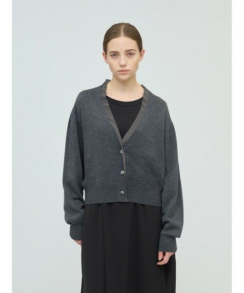 mizuiro ind/ミズイロインド mizuiro ind シフォンフリルVネックカーディガン ダークグレー(color92) FREE mizuiro ind/ミズイロインド mizuiro ind シフォンフリルVネックカーディガン ダークグレー(color92) FREE