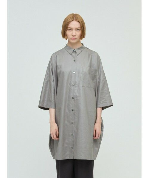 mizuiro ind/ミズイロインド mizuiro ind グロッシーワイドハーフスリーブシャツワンピース グレー(color91) FREE mizuiro ind/ミズイロインド mizuiro ind グロッシーワイドハーフスリーブシャツワンピース グレー(color91) FREE