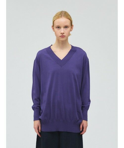 mizuiro ind / ミズイロインド ニット・セーター | mizuiro ind Vネックワイドプルオーバー(パープル(color32))
