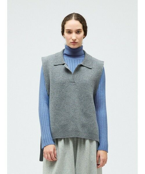 mizuiro ind / ミズイロインド ベスト | mizuiro ind スキッパーニットベスト（グレー(color91)）