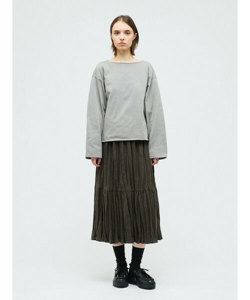 mizuiro ind / ミズイロインド ミニ・ひざ丈スカート | mizuiro ind ウールブレンドティアードワッシャースカート（ブラウン(color44)）