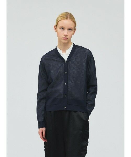 mizuiro ind / ミズイロインド カーディガン・ボレロ | mizuiro ind ワッシャーボイルVネックカーディガン（ネイビー(color77)）