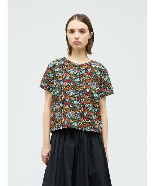 mizuiro ind / ミズイロインド カットソー | mizuiro ind フラワープリントTシャツ（ブラック(color99)）