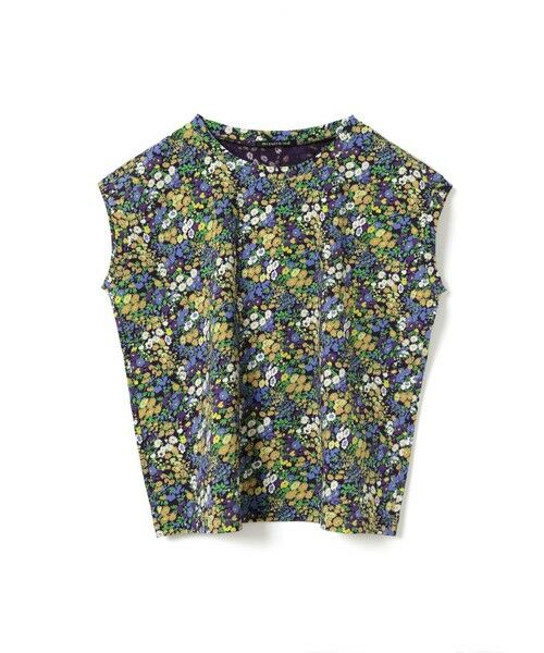 mizuiro ind / ミズイロインド カットソー | mizuiro ind フラワープリントフレンチスリーブプルオーバー（ネイビー(color77)）