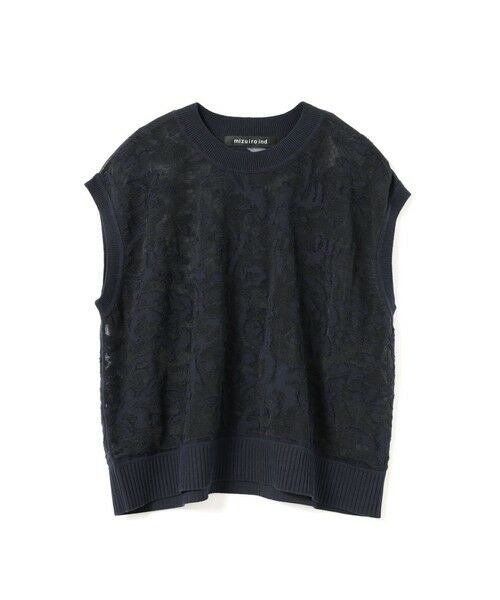 mizuiro ind / ミズイロインド ベスト | mizuiro ind メッシュ刺繍ショートベスト（ネイビー(color77)）