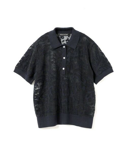 mizuiro ind / ミズイロインド カットソー | mizuiro ind メッシュ刺繍ポロプルオーバー（ネイビー(color77)）