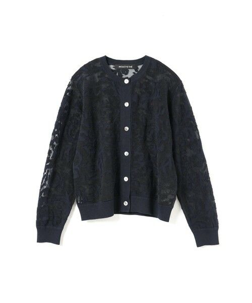 mizuiro ind / ミズイロインド カーディガン・ボレロ | mizuiro ind メッシュ刺繍クルーカーディガン（ネイビー(color77)）