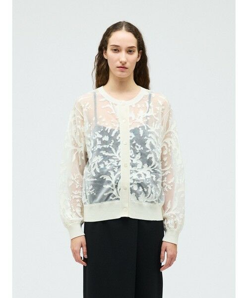 mizuiro ind / ミズイロインド カーディガン・ボレロ | mizuiro ind メッシュ刺繍クルーカーディガン（アイボリー(color12)）