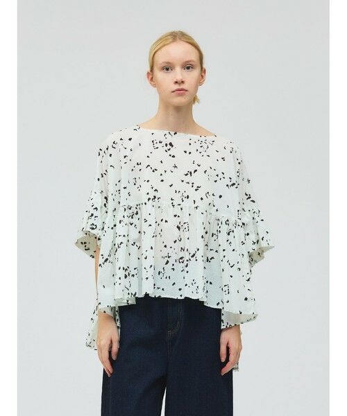 mizuiro ind / ミズイロインド シャツ・ブラウス | mizuiro ind プリントワイドギャザープルオーバー（アイボリー(color12)）