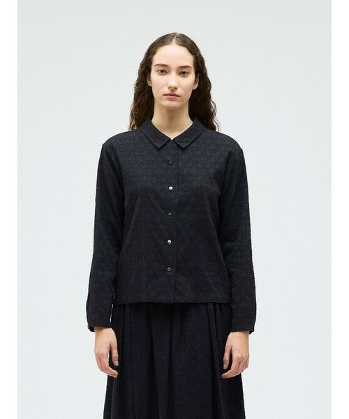 mizuiro ind / ミズイロインド シャツ・ブラウス | mizuiro ind ジャカードロングスリーブシャツ（ブラック(color99)）