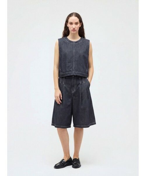 mizuiro ind / ミズイロインド その他パンツ | mizuiro ind ハイウエストワイドハーフパンツ（ワンウォッシュ(color77)）