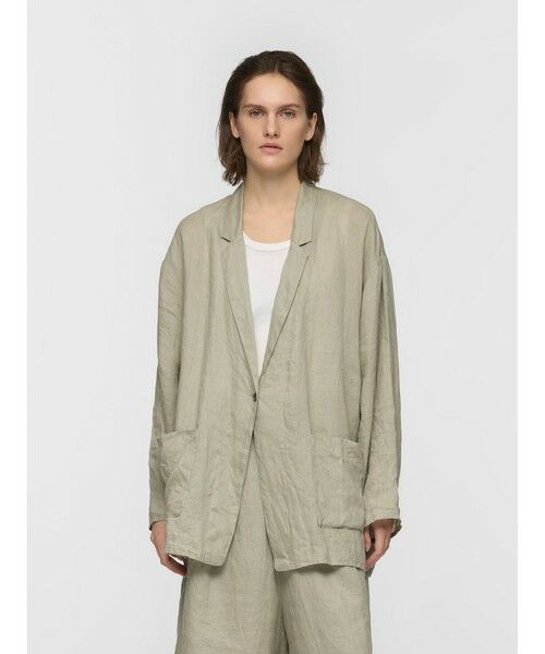 mizuiro ind / ミズイロインド テーラードジャケット | mizuiro ind リネンワイドシャツジャケット（ライトカーキ(color24)）