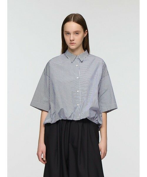 mizuiro ind / ミズイロインド シャツ・ブラウス | mizuiro ind ストライプハーフスリーブバルーンシャツ(ネイビーストライプ(color77))