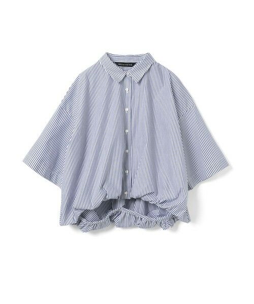 mizuiro ind / ミズイロインド シャツ・ブラウス | mizuiro ind ストライプハーフスリーブバルーンシャツ（ネイビーストライプB(color77B)）
