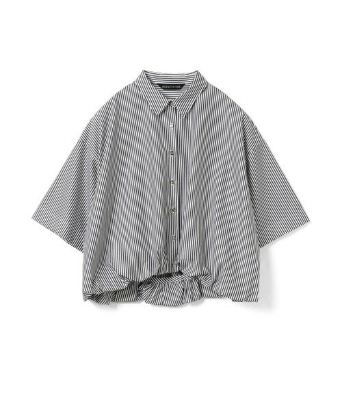 mizuiro ind / ミズイロインド シャツ・ブラウス | mizuiro ind ストライプハーフスリーブバルーンシャツ(ブラックストライプ(color99))