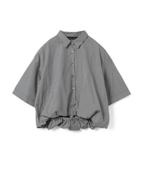 mizuiro ind / ミズイロインド シャツ・ブラウス | mizuiro ind ストライプハーフスリーブバルーンシャツ(ギンガムチェック(color99A))