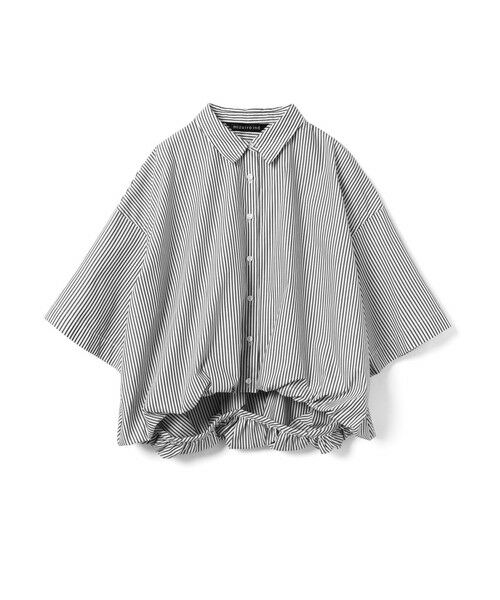 mizuiro ind / ミズイロインド シャツ・ブラウス | mizuiro ind ストライプハーフスリーブバルーンシャツ（ブラックストライプB(color99B)）