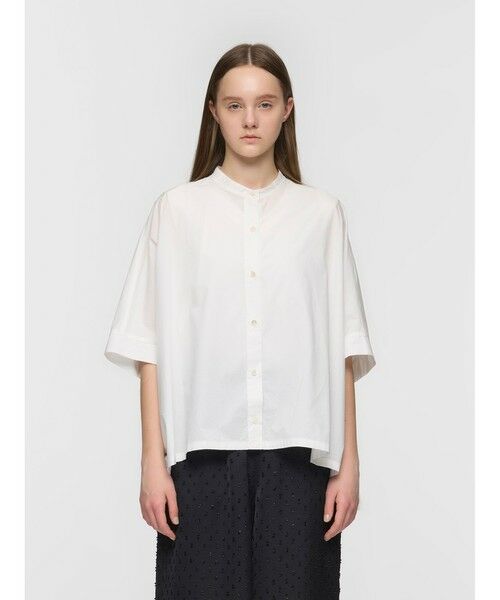 mizuiro ind / ミズイロインド シャツ・ブラウス | mizuiro ind ハーフスリーブスタンドカラーワイドシャツ（オフホワイト(color11)）