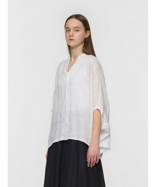 mizuiro ind / ミズイロインド シャツ・ブラウス | mizuiro ind リネンスタンドカラーコクーンシャツ | 詳細4
