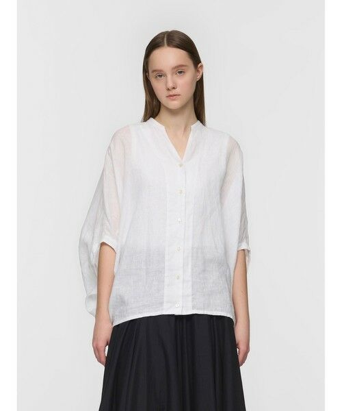 mizuiro ind / ミズイロインド シャツ・ブラウス | mizuiro ind リネンスタンドカラーコクーンシャツ（オフホワイト(color11)）