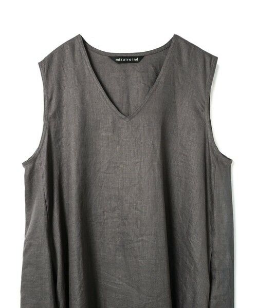 mizuiro ind / ミズイロインド ロング・マキシ丈ワンピース | mizuiro ind リネンVネックフレアワンピース | 詳細12
