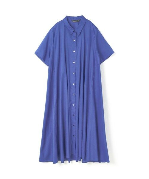 mizuiro ind / ミズイロインド ロング・マキシ丈ワンピース | mizuiro ind ハーフスリーブフレアシャツワンピース（ブルー(color31)）